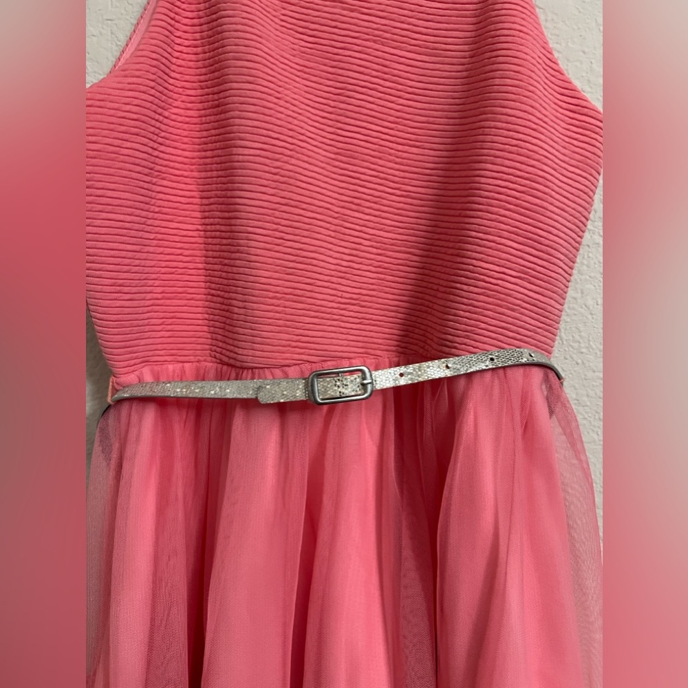 Beauties Elegant Halter-Neck Pink Kids Dress with Floral & Sequin Accents SZ 12 - Picture 2 of 5